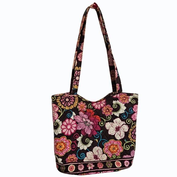 Vera Bradley Libby Purse Shoulder Tote Bag in Mod Floral Pink Brown 2007 Retired - Picture 4 of 12